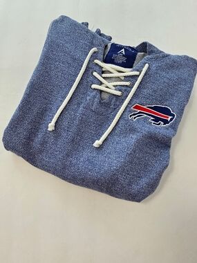 Women's Antigua Buffalo Bills Lace-Up Hoodie - Heather Blue w/ Logo - Large